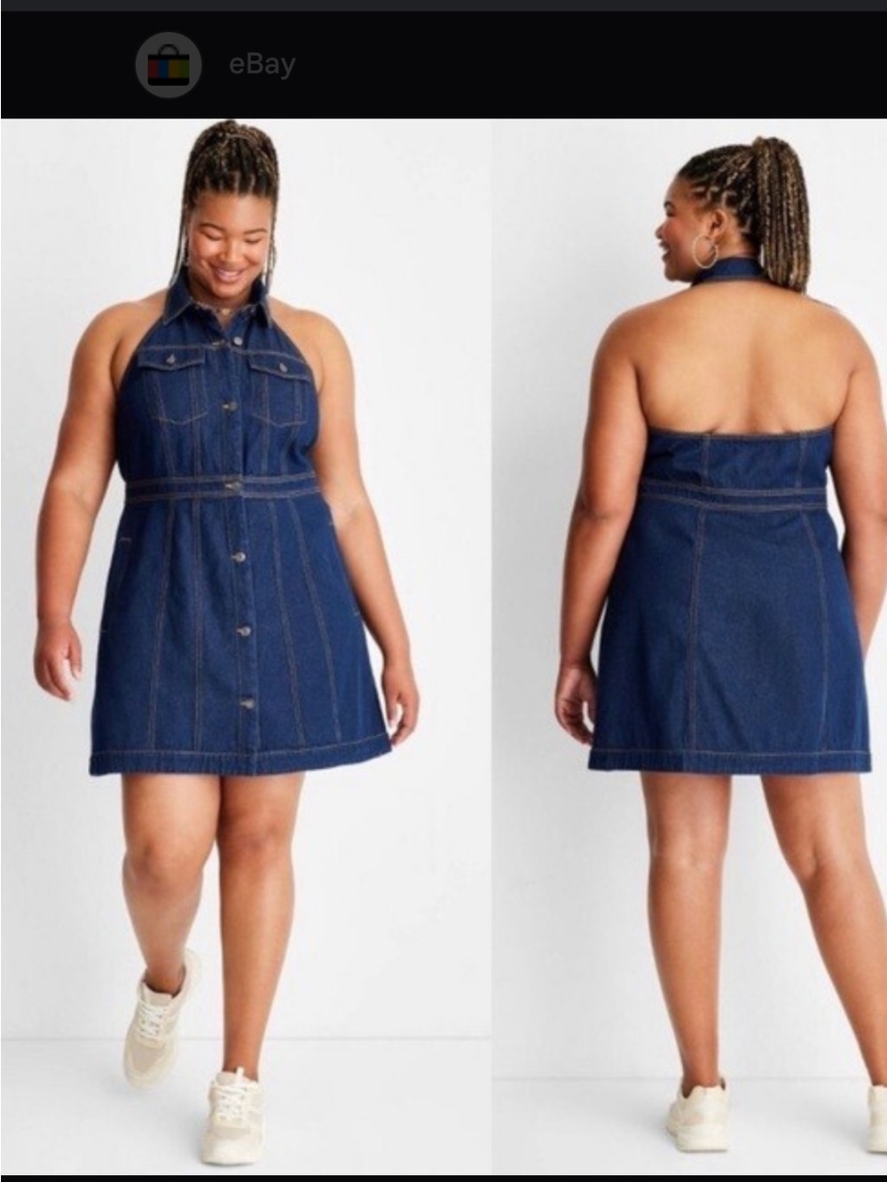 Dark Blue Denim Button-Front Mini Skirt